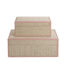 Load image into Gallery viewer, Lulu Natural Fiber Raffia Box with Pink Leather Trim
