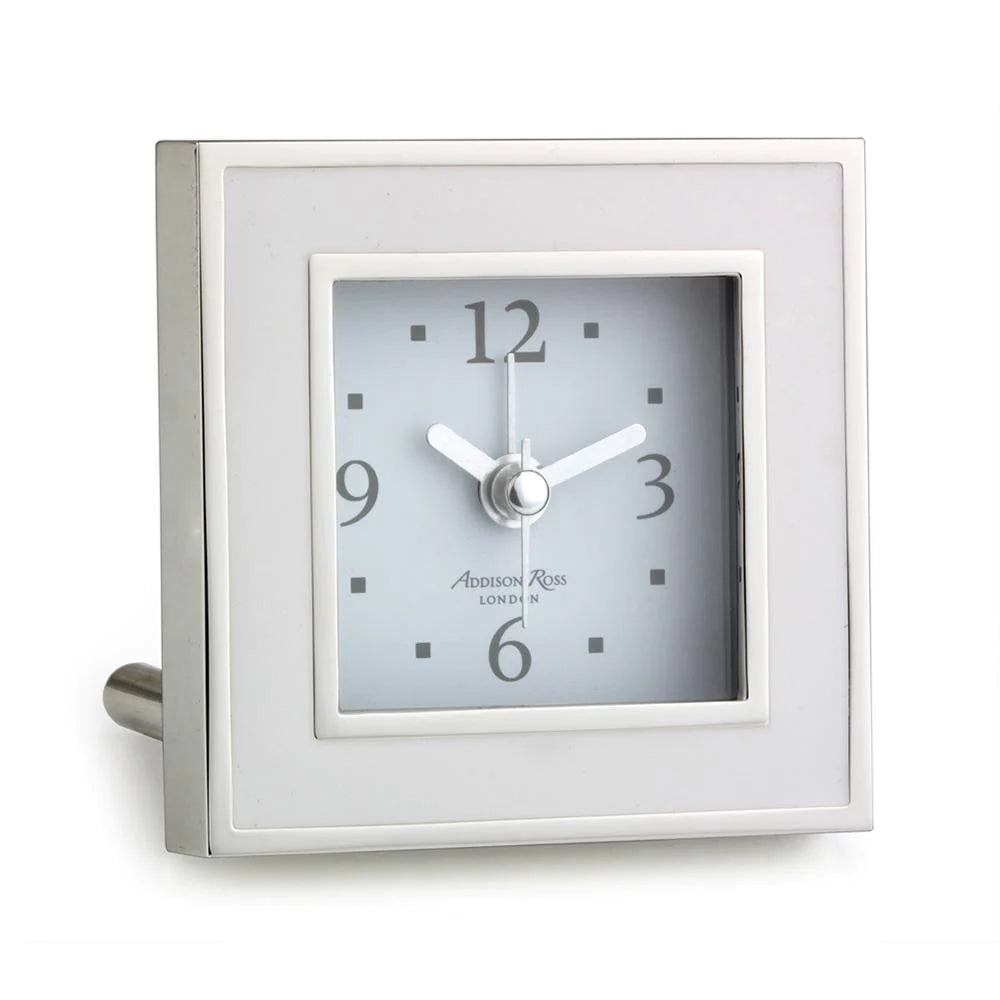 Square Silent Alarm Clock - White with Silver Trim