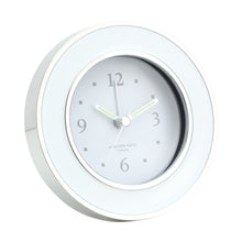 Load image into Gallery viewer, Silent Alarm Clock - White with Silver Trim
