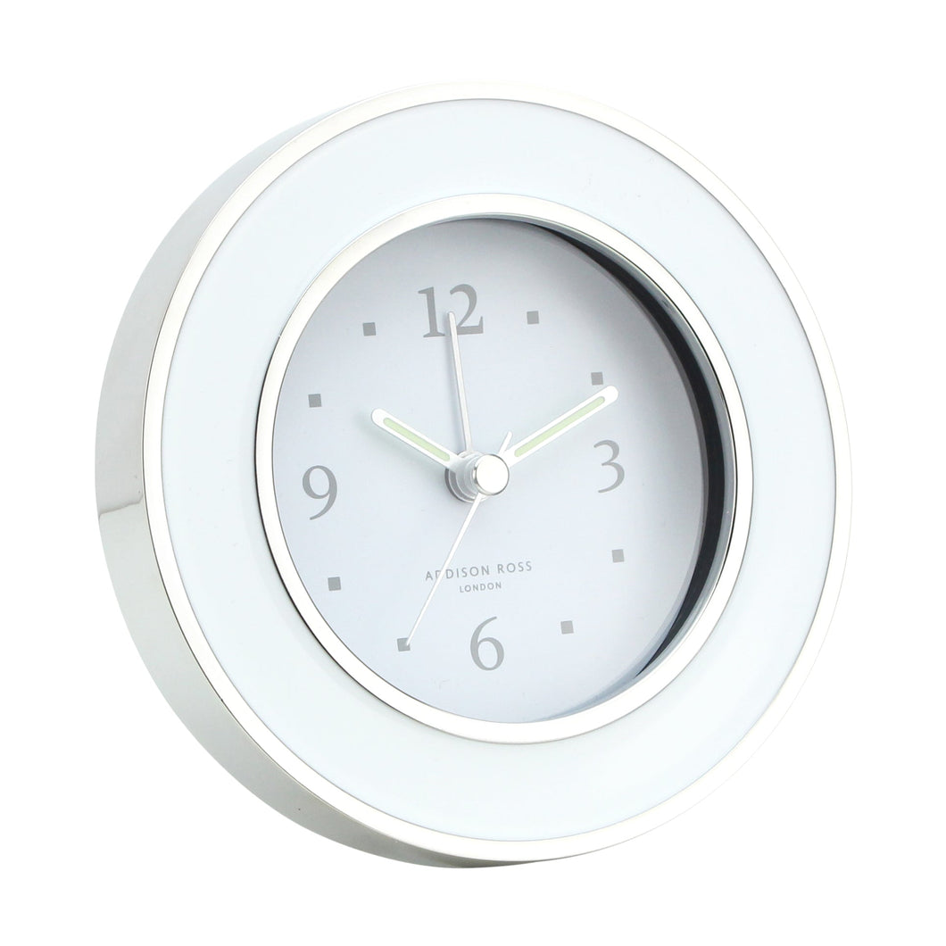 Silent Alarm Clock - White with Silver Trim