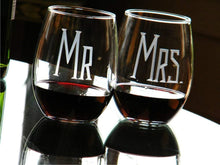 Load image into Gallery viewer, Hand Cut MR &amp; MRS Stemless Wine Glass | Set of 2
