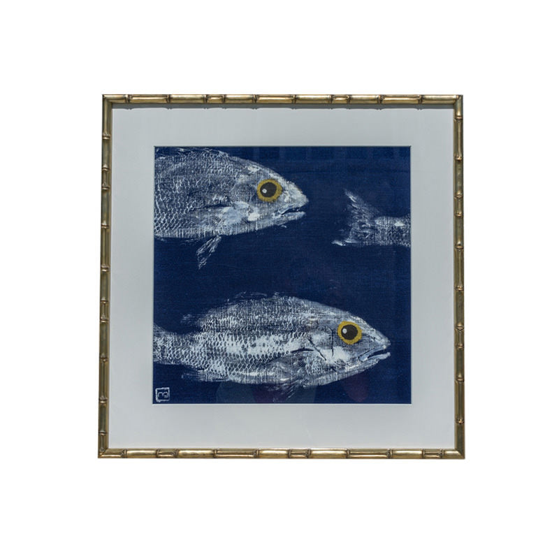 Gyotaku Fish Print on Marine Linen - School
