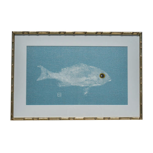 Gyotaku Fish Print on Metallic Ice Linen