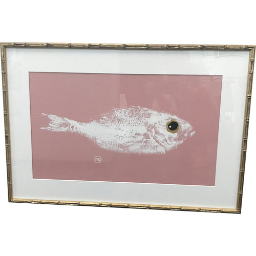Gyotaku Fish Print on Pink Linen