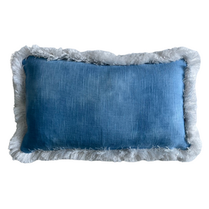 Blue with White Fringe Lumbar Pillow