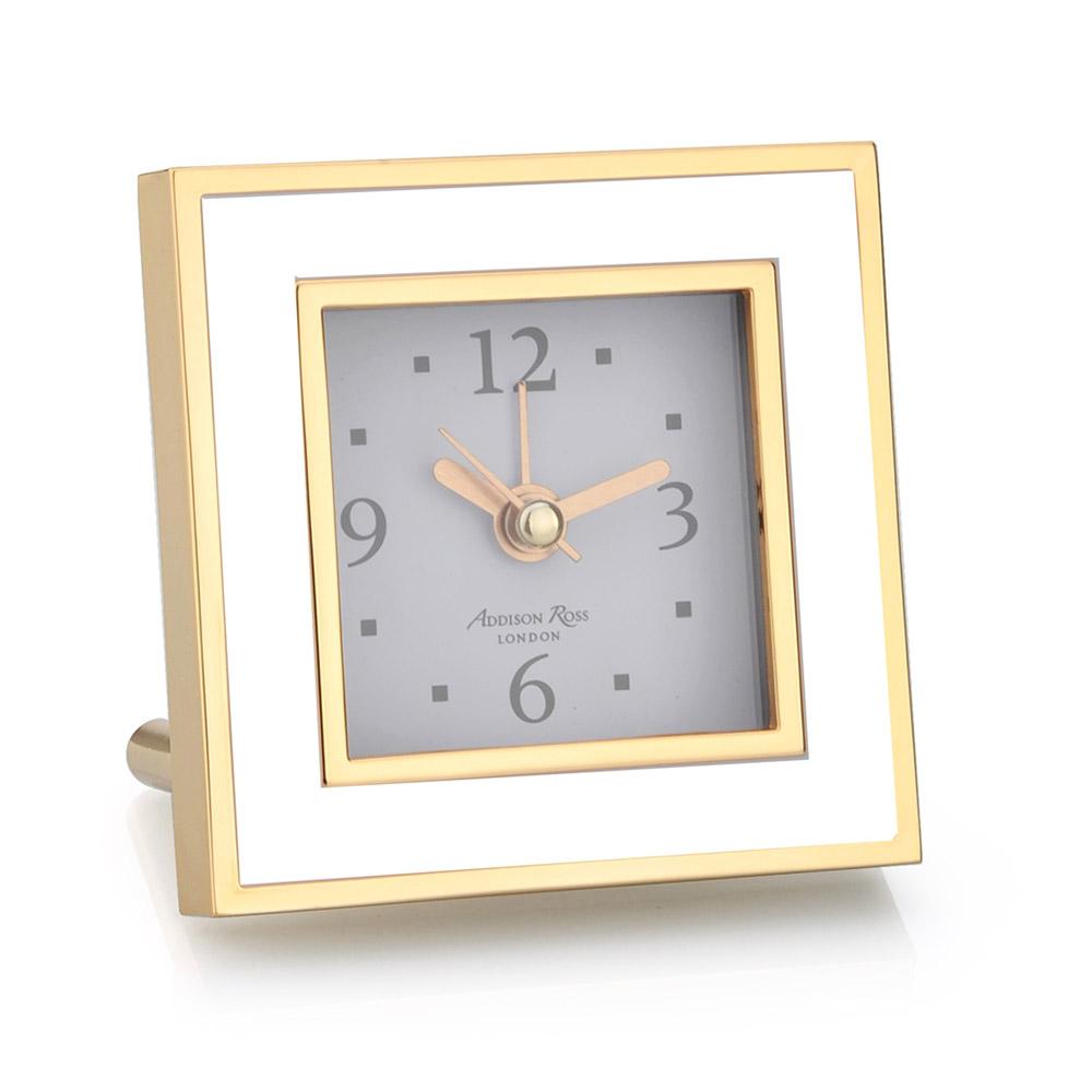 Square Silent Alarm Clock - White & Gold
