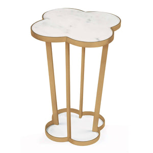 Clover Side Table in White Marble and Brass
