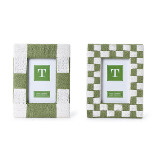 Handwoven Checkered Green and White Pattern Design Photo Frame