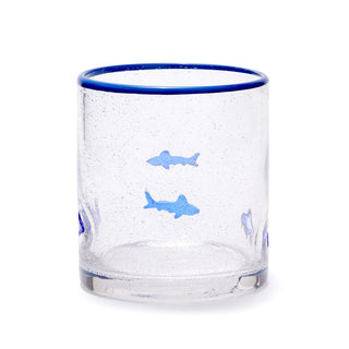 Shark Clear Bubble Double Old Fashion with Hand-Painted Rim (Set of 4)