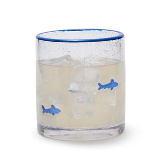 Shark Clear Bubble Double Old Fashion with Hand-Painted Rim (Set of 4)
