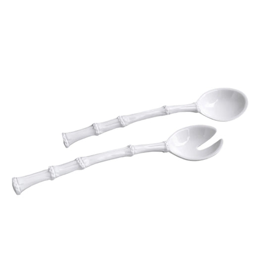 Bamboo Salad Servers in White Melamine