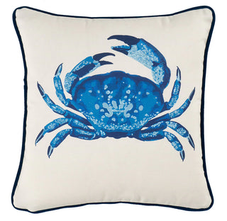 Crab Blue Velvet Piped Edge and Back Outdoor Pillow