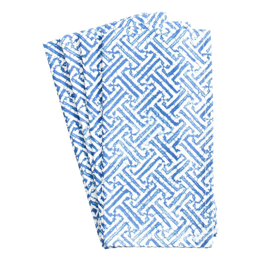 Fretwork Blue and White Cotton Napkins (Set of 4)