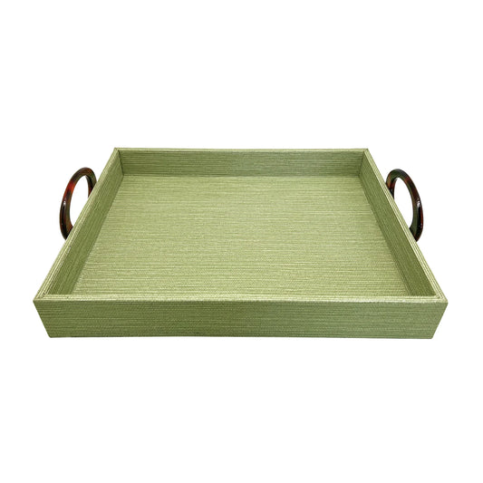 Palma Faux Grasscloth Tray with Tortoise Handles