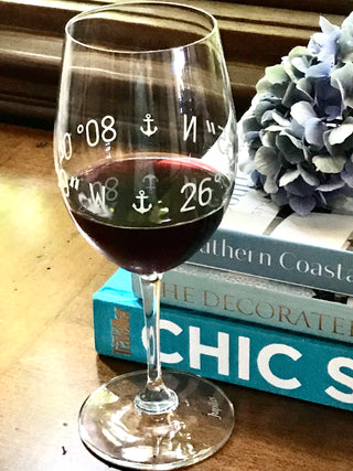 Riedel Crystal Red Wine with Stem - Engraved Coordinates Glass- Set of Two