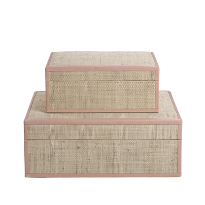 Lulu Natural Fiber Raffia Box with Pink Leather Trim