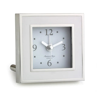 Square Silent Alarm Clock - White with Silver Trim
