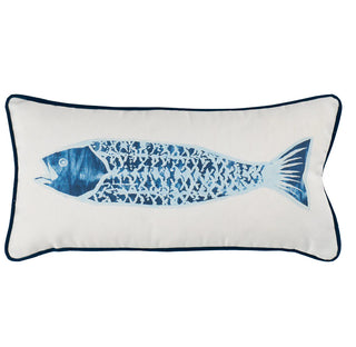Fishy Blue Outdoor Lumbar Pillow