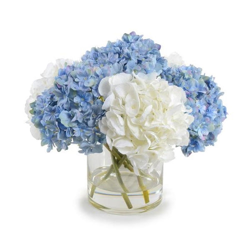 Blue and White Hydrangea Arrangement in Vase