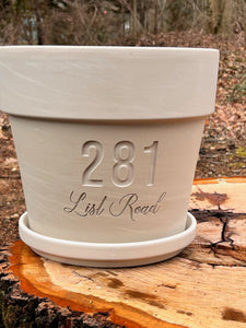 Large Deep Etched Clay Flower Pot with Home Street Address