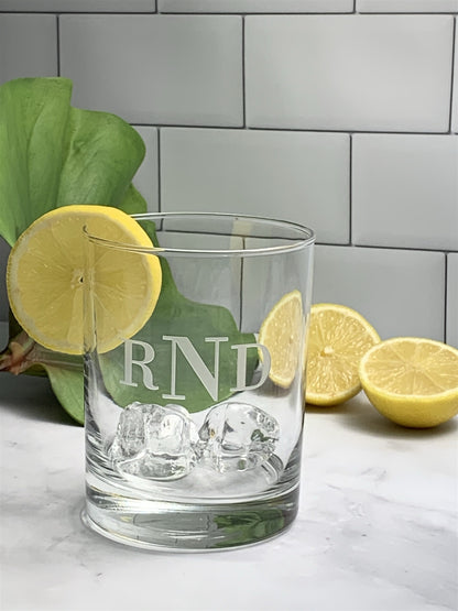 Double Old Fashioned Rocks Glass with Etched Monogram, 14 oz