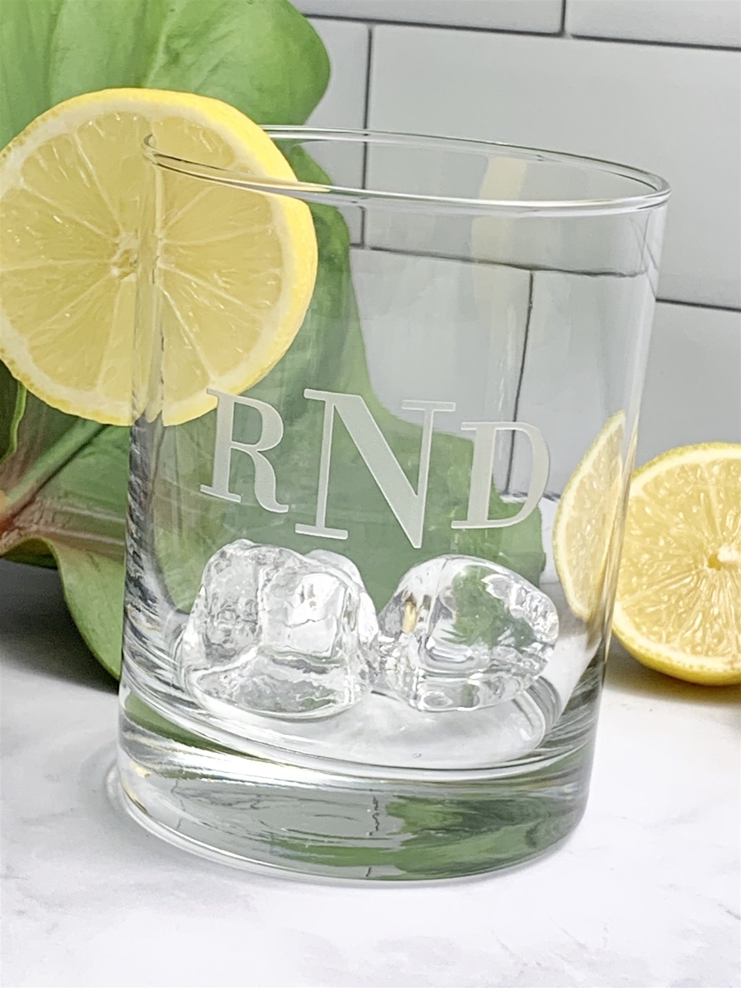 Double Old Fashioned Rocks Glass with Etched Monogram, 14 oz