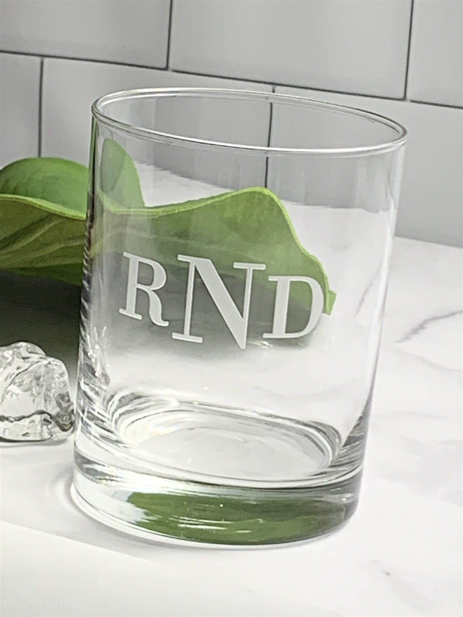 Double Old Fashioned Rocks Glass with Etched Monogram, 14 oz