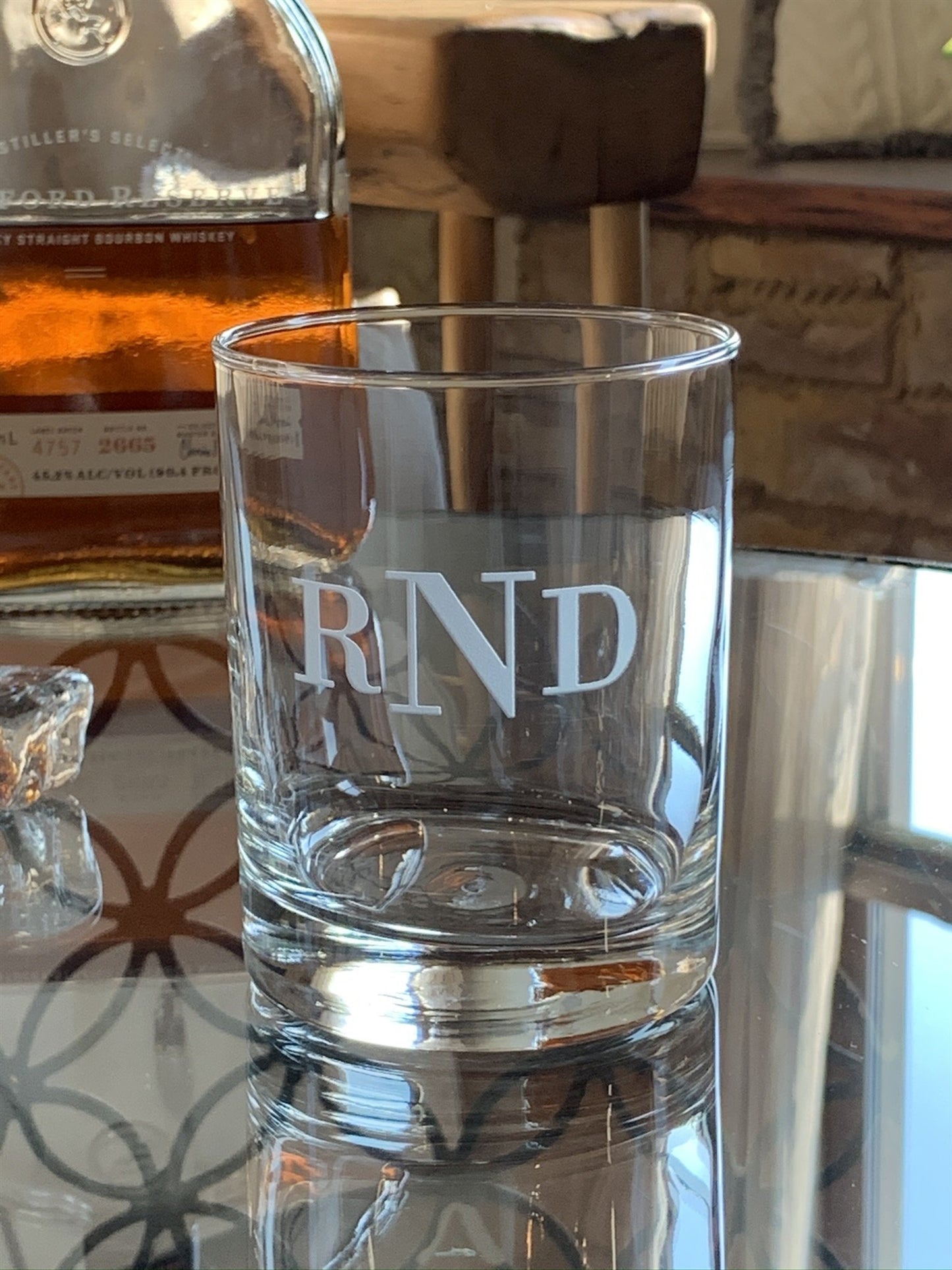 Double Old Fashioned Rocks Glass with Etched Monogram, 14 oz