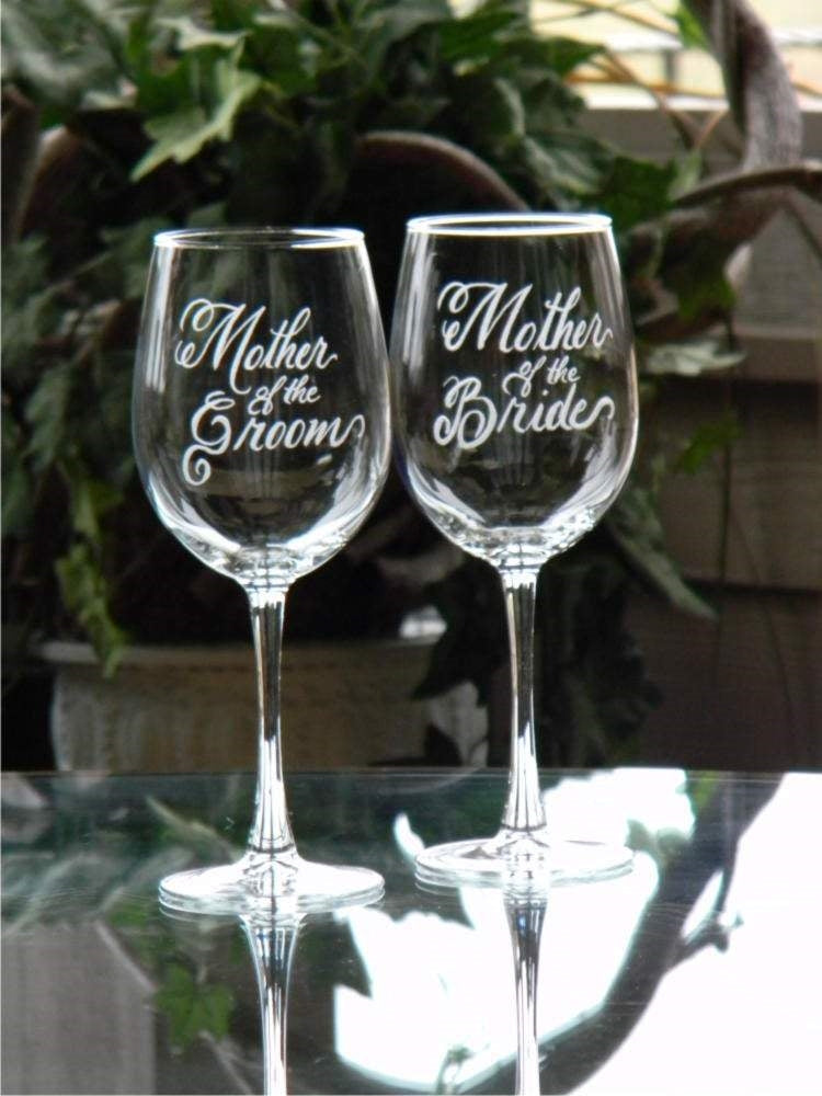 Hand Engraved Mother of the Bride or Mother of the Groom Wine Glass