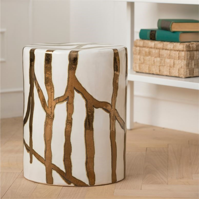 Willow Gold & White Ceramic Stool