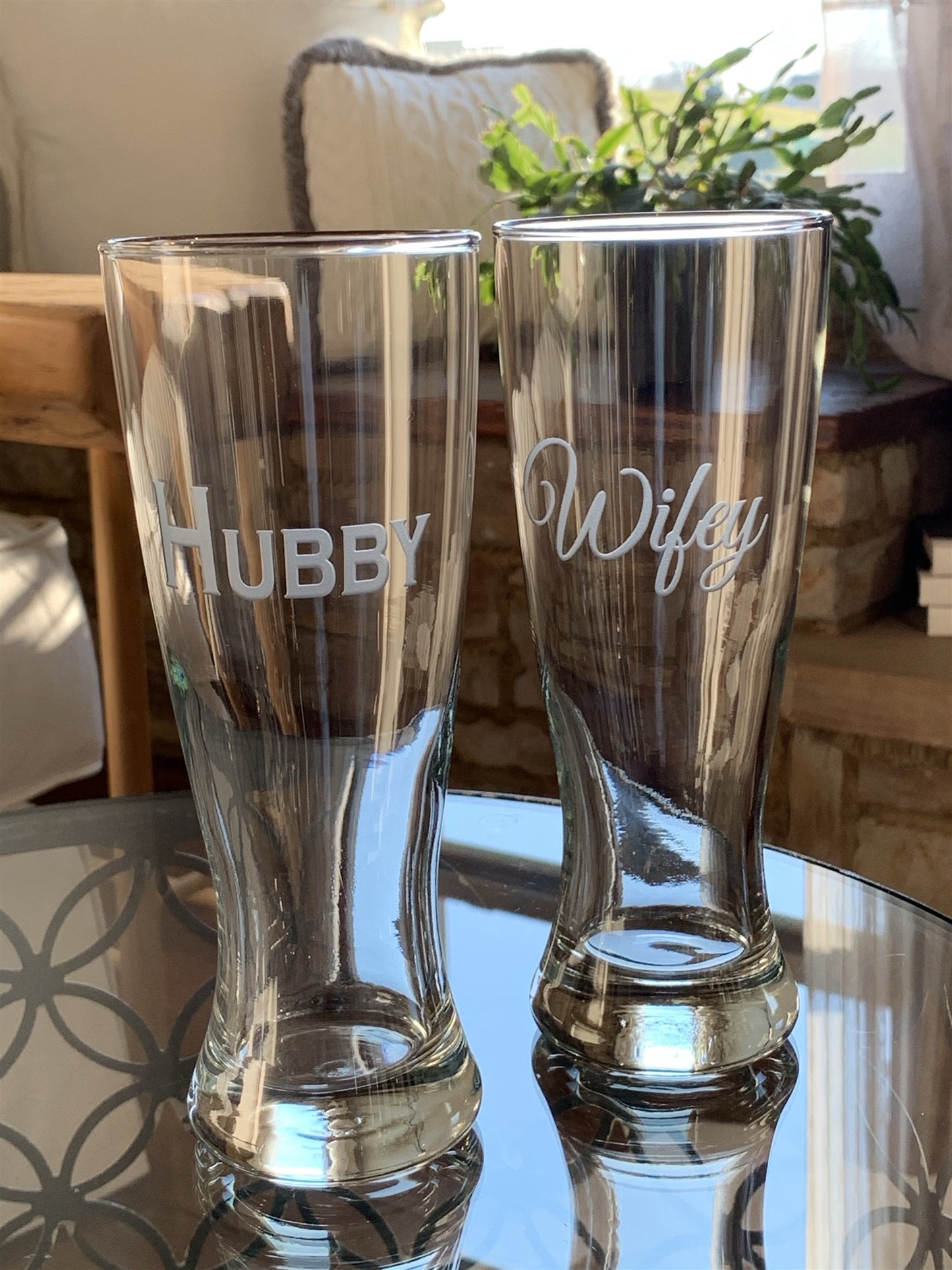 Mix and Match, Hubby and Wifey Pilsner Glasses, Set of 2