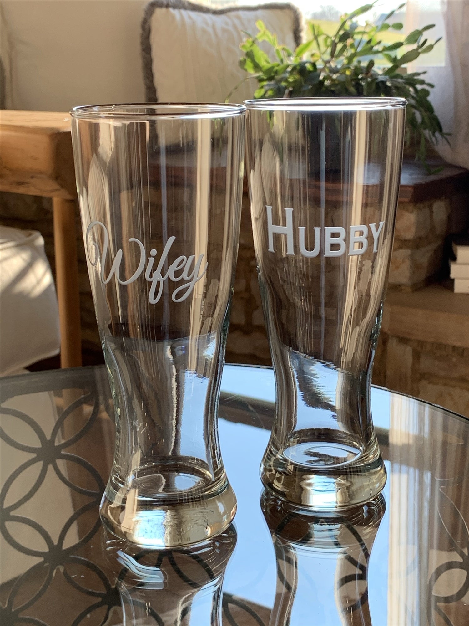 Mix and Match, Hubby and Wifey Pilsner Glasses, Set of 2