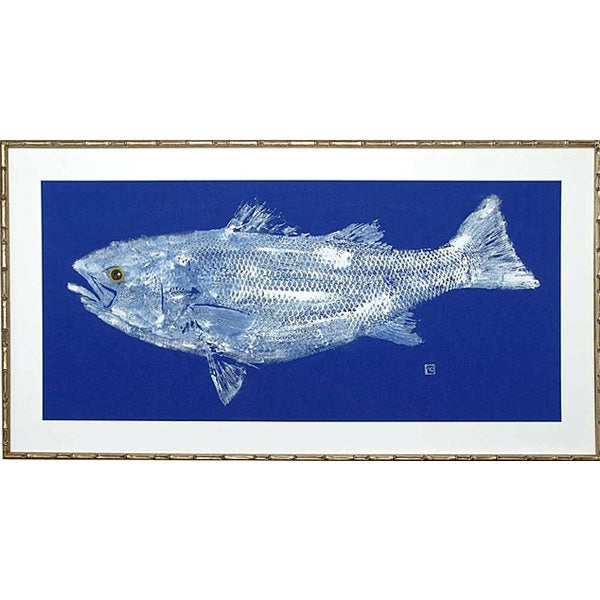 Gyotaku Fish Print on Cobalt Linen