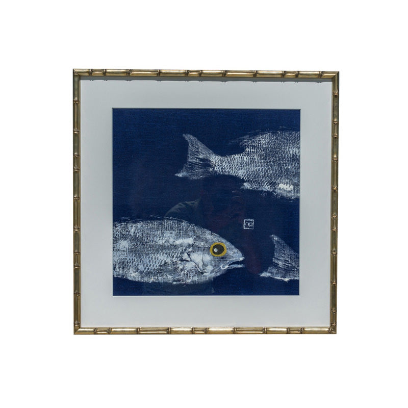 Gyotaku Fish Print on Marine Linen - School2