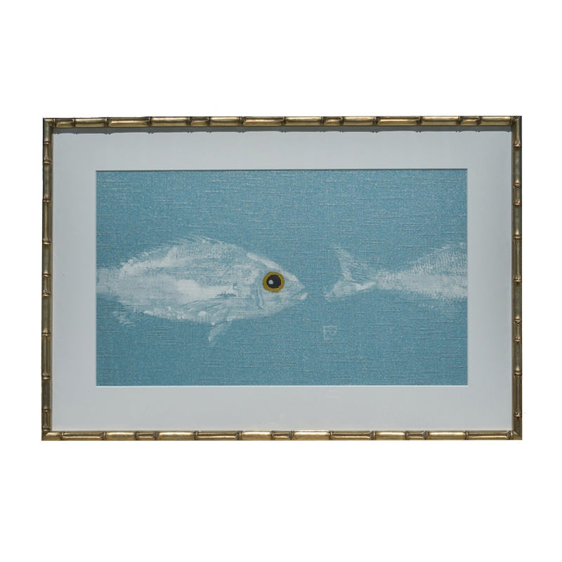 Gyotaku Fish Print on Metallic Ice Linen - Double