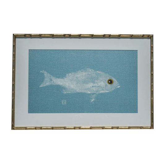 Gyotaku Fish Print on Metallic Ice Linen