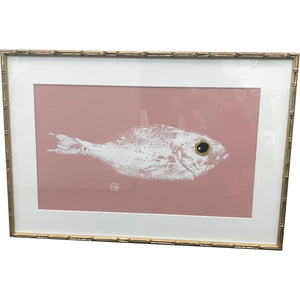 Gyotaku Fish Print on Pink Linen