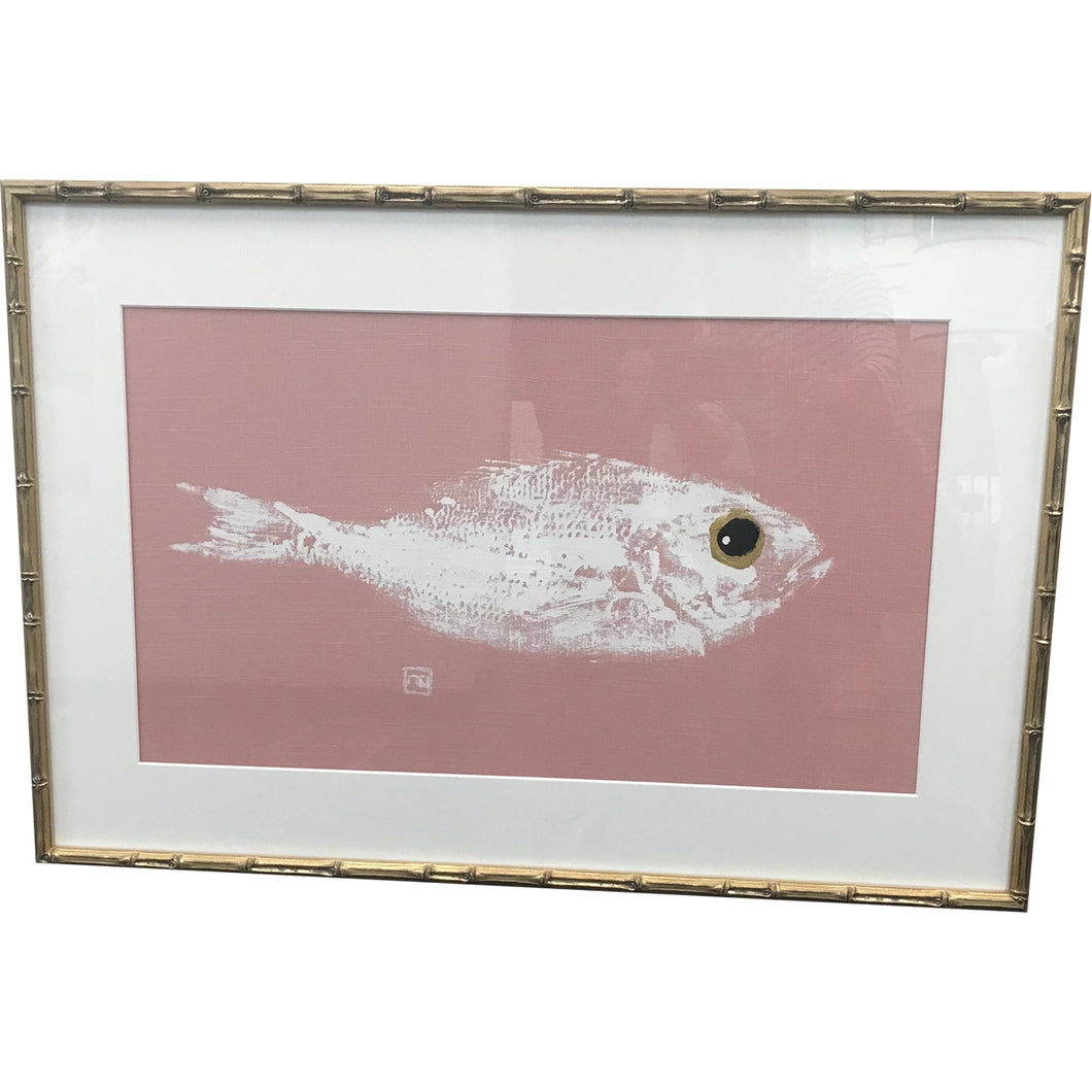 Gyotaku Fish Print on Pink Linen – Pineapples Palms Too