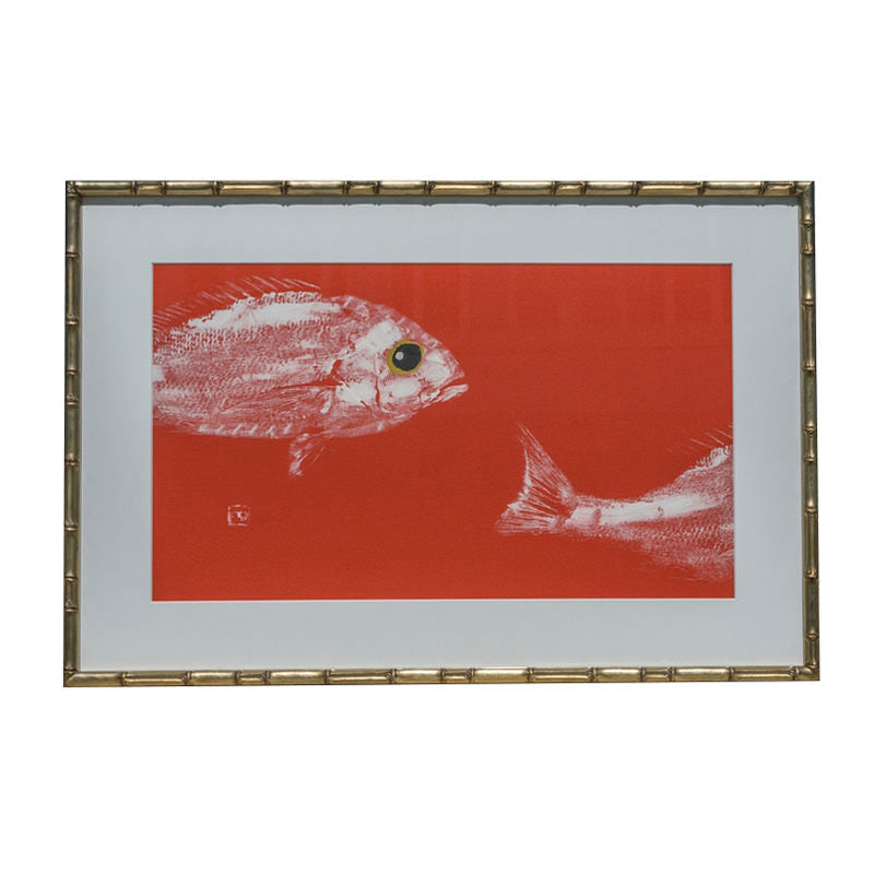 Gyotaku Fish Print on Orange Canvas - Double