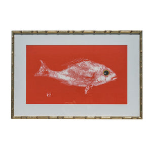 Gyotaku Fish Print on Orange Canvas - Single