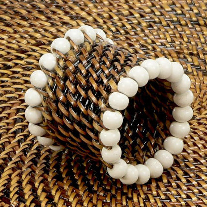 Calaisio Woven White Bead Napkin Rings - Set of 4