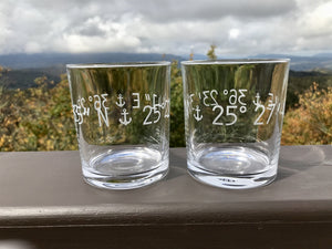 Riedel Crystal On the Rocks - Engraved Coordinates Glasses - Set of Two
