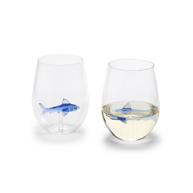 Great White Shark Stemless Wine Glasses-Set of 6