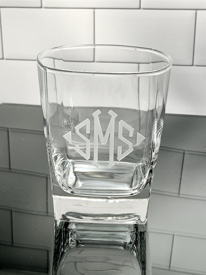 8 Piece Set | 4 of Each Monogrammed Square Beverage & Rock Glass | Mix + Match Set