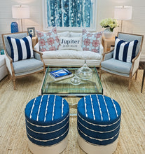 Load image into Gallery viewer, Capri Blue and White Drum Ottoman
