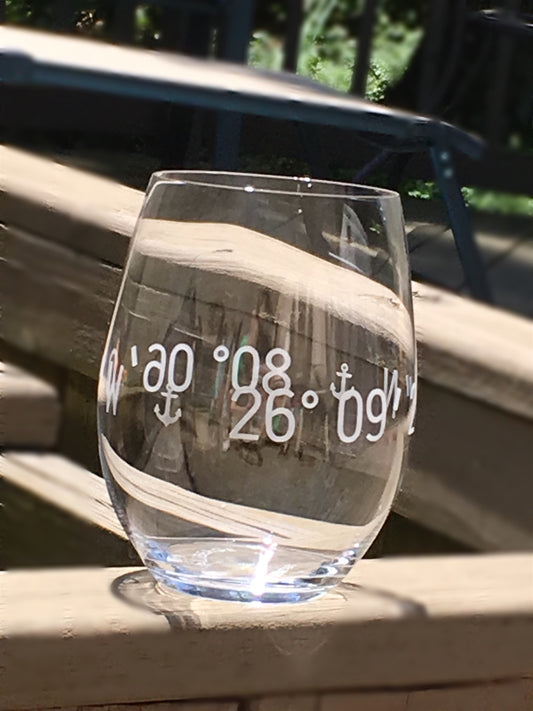 The Vino-Riedel Crystal - Engraved Coordinates Glass- Set of Two