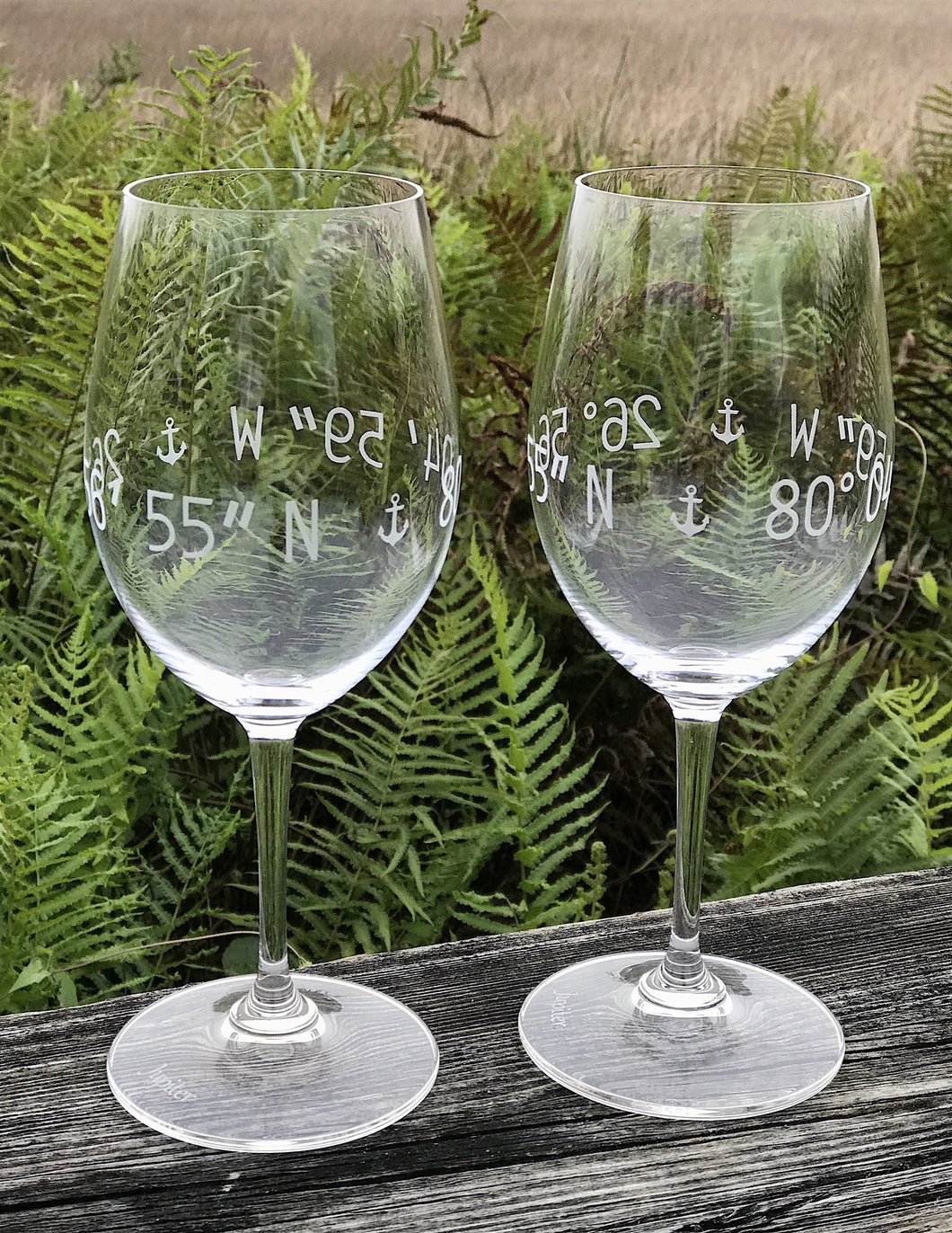 The Riedel Crystal Red Wine - Engraved Coordinates Glass- Set of Two