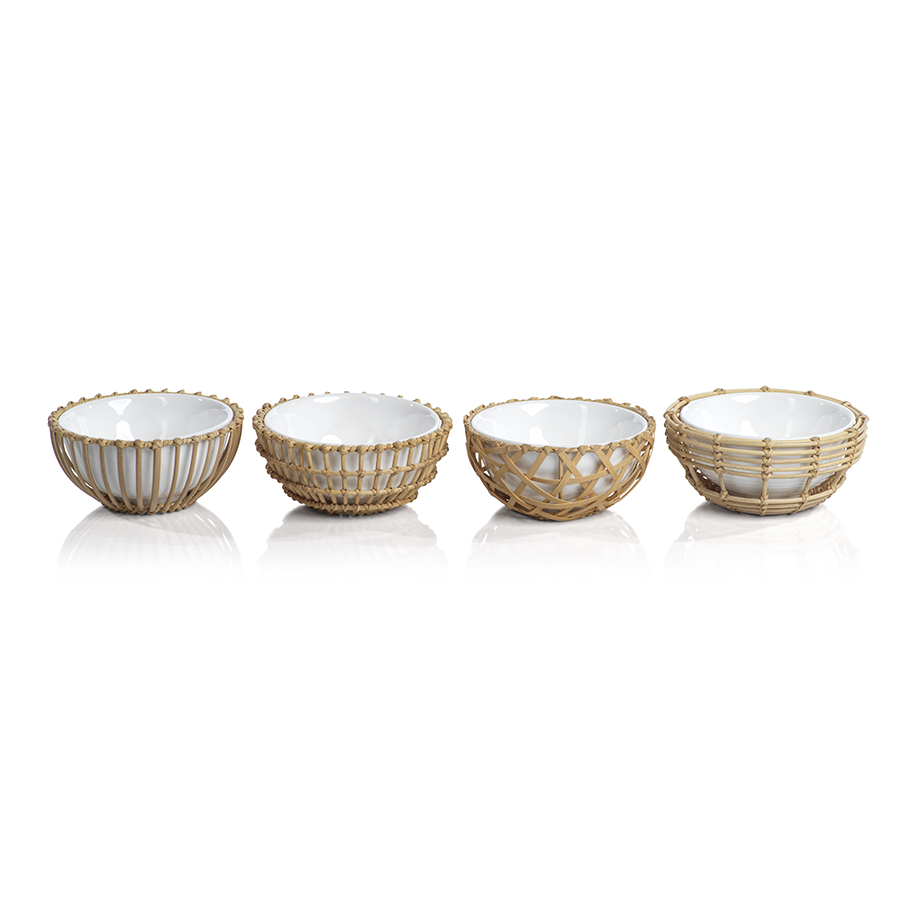 Wicker & Bamboo Condiment Bowl (Set of 4)