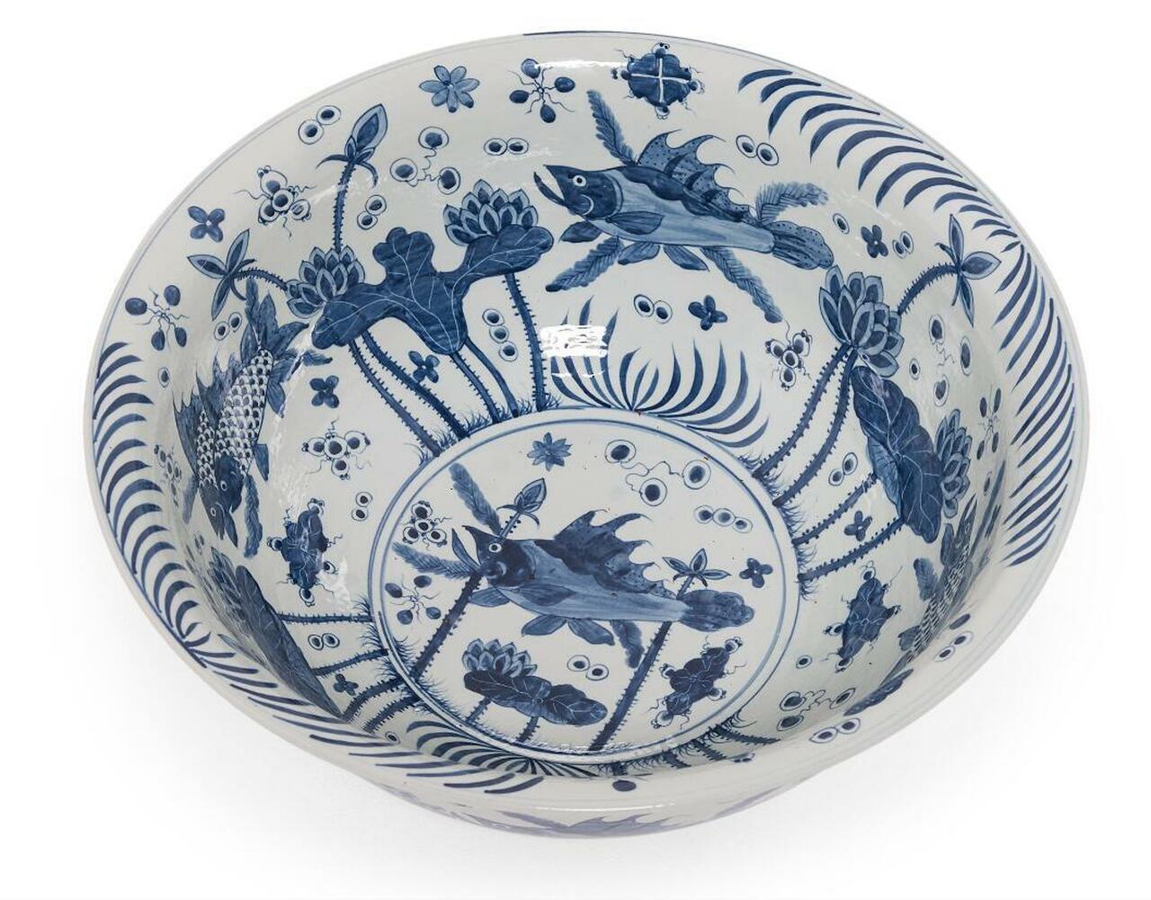 Blue & White Village Fish Bowl Phoenix - Large