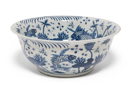 Blue & White Village Fish Bowl Phoenix - Large